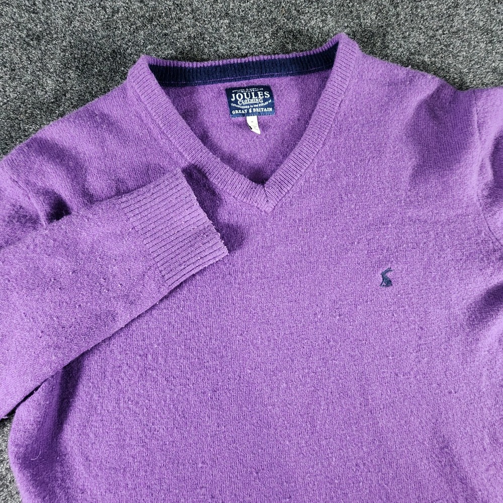 Joules V Neck Wool Blend Fine Knit Sweater Size M Purple Casual Preppy Soft
